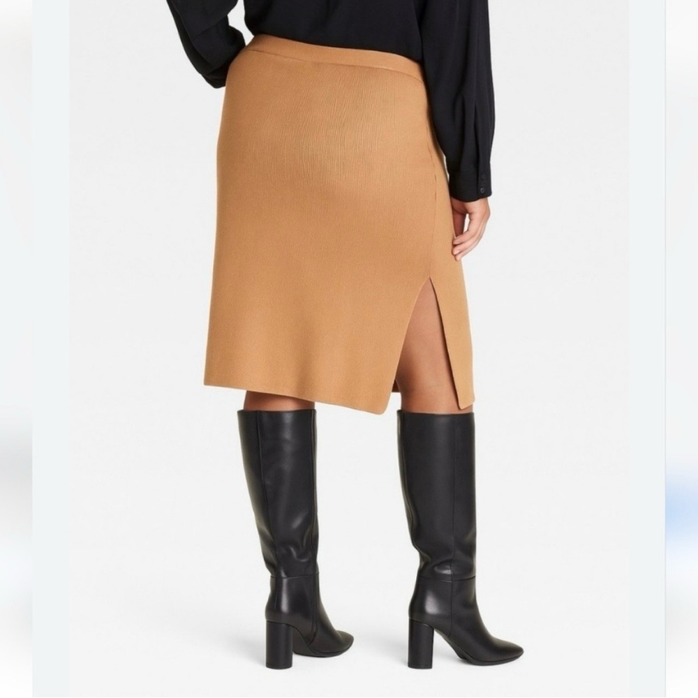 2/$30 Ava & Viv Classic Brown Pencil Skirt Sz XXL Ribbed Textured Knitted - Picture 2 of 8